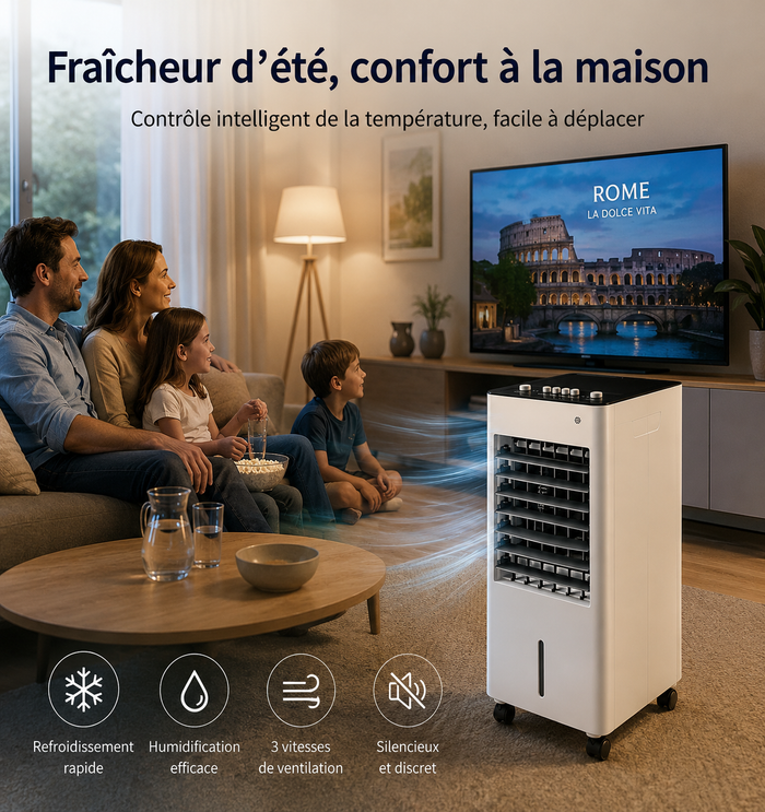 Climatiseur Mobile FrostWave 3-en-1 — Refroidisseur, Humidificateur & Purificateur d'Air Portable