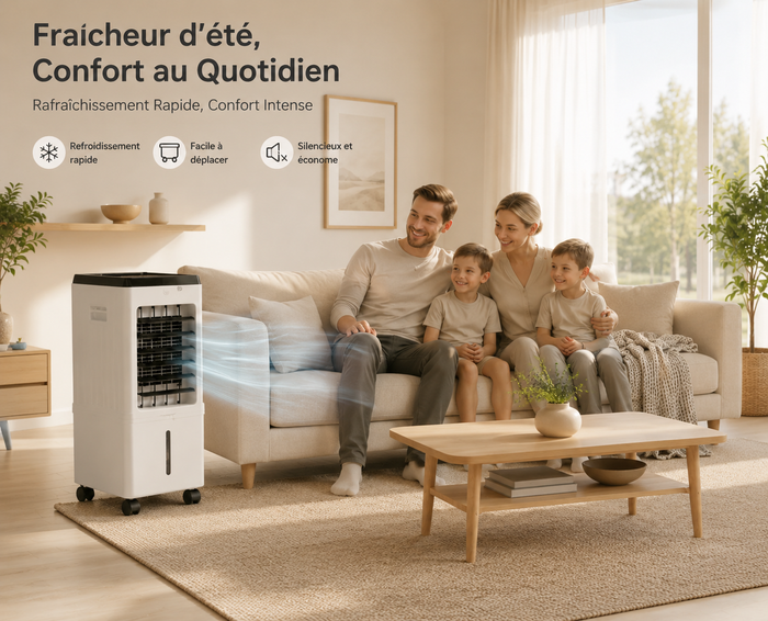 Climatiseur Mobile FrostWave 3-en-1 — Refroidisseur, Humidificateur & Purificateur d'Air Portable