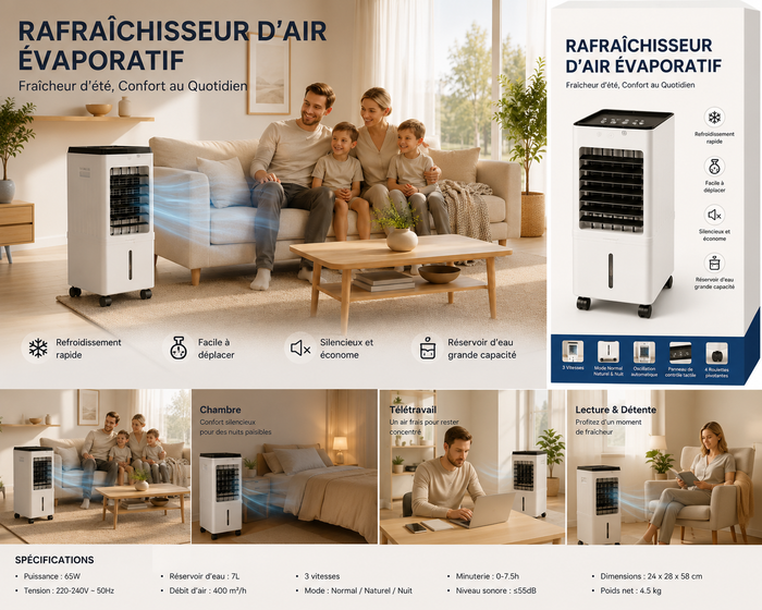 Climatiseur Mobile FrostWave 3-en-1 — Refroidisseur, Humidificateur & Purificateur d'Air Portable