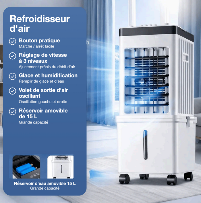 Climatiseur Mobile 3-en-1 — Refroidisseur, Humidificateur & Purificateur d'Air Portable