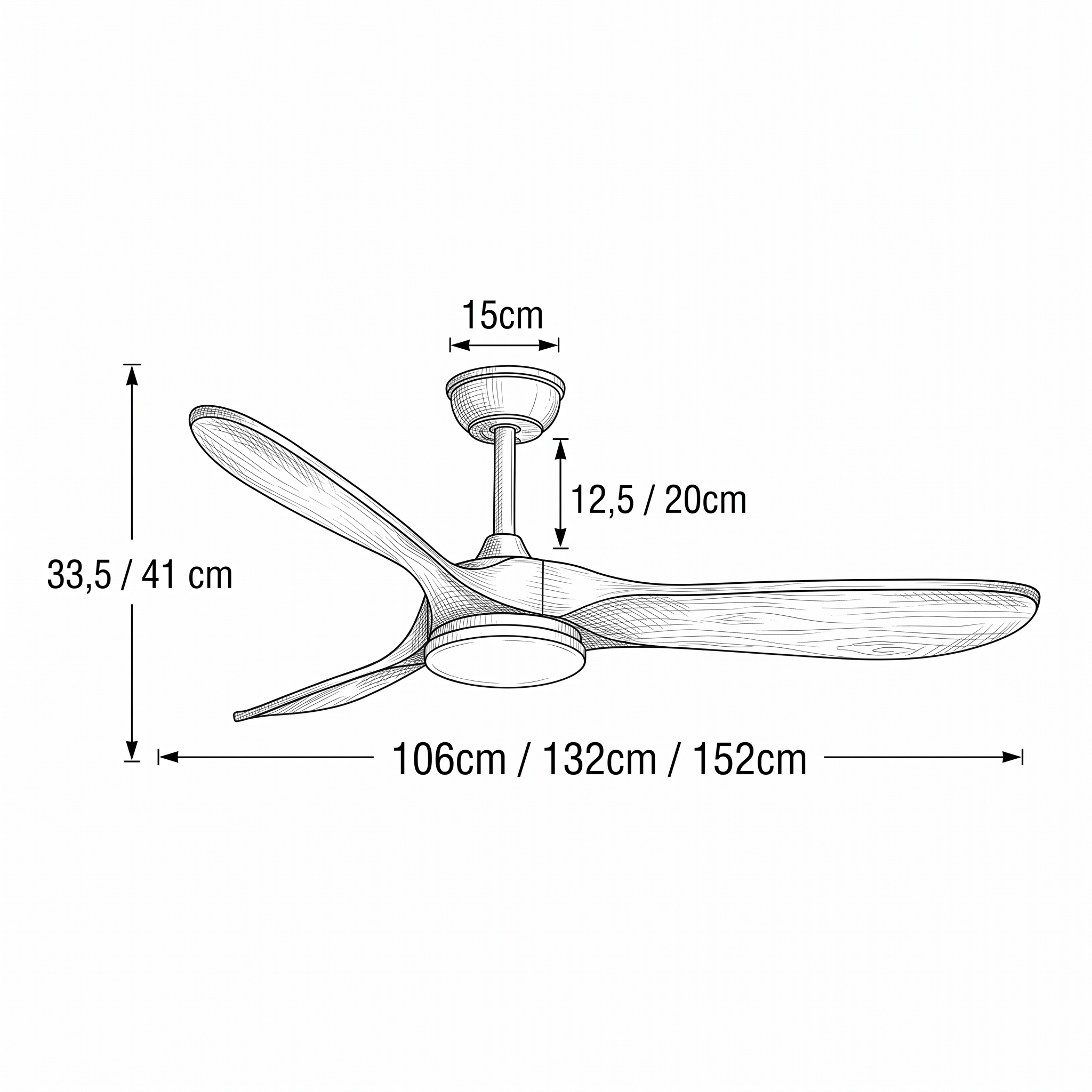 Ventilateur de plafond avec pales techniques en ABS avec lumière
