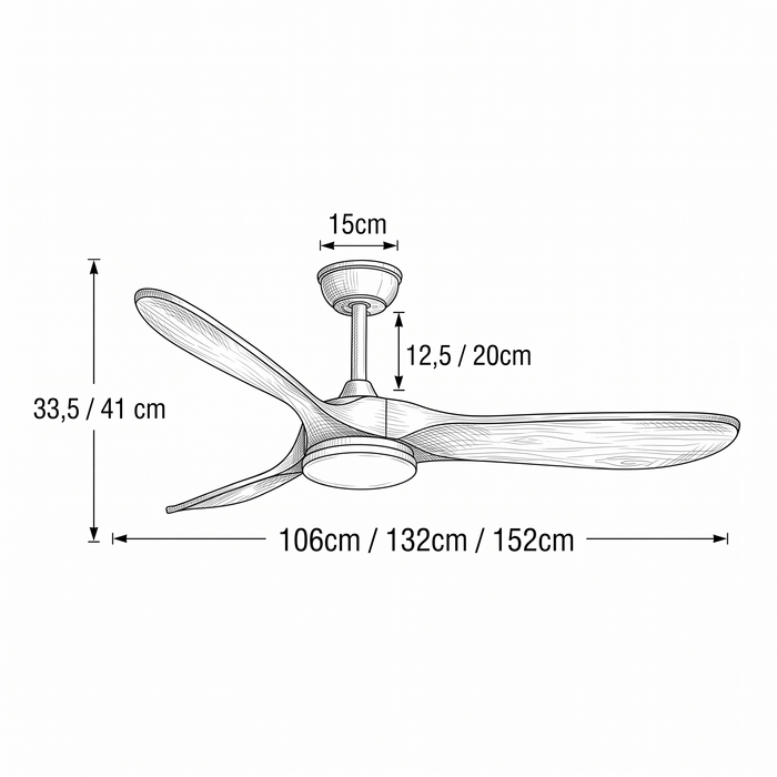 Ventilateur de plafond avec pales techniques en ABS avec lumière